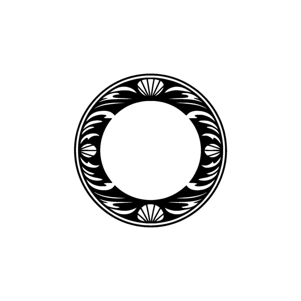 Elegant Art Deco Circle Frame, Black White, Isolated vector