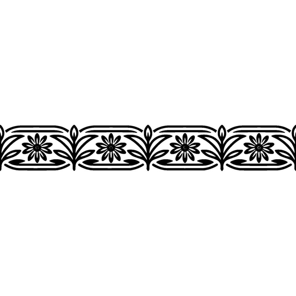Black Floral Border on White, Minimalist, Repeatable vector
