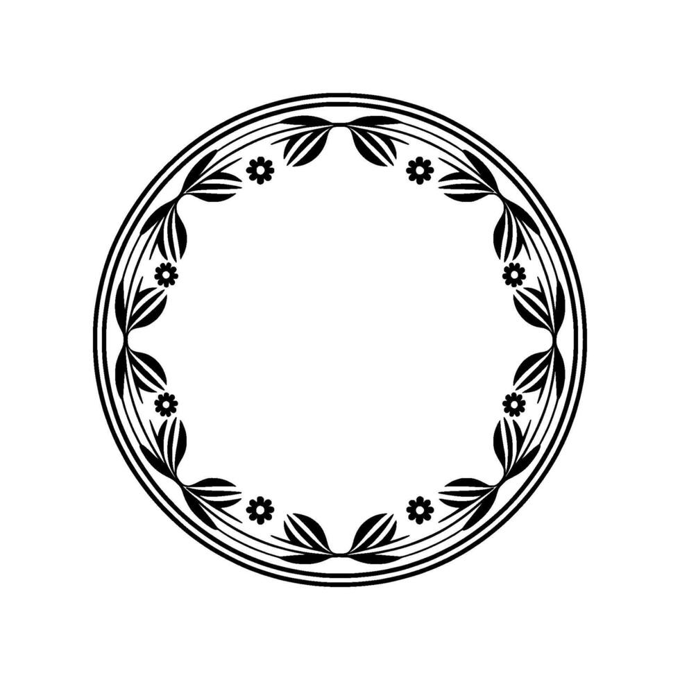 Elegant Black and White Floral Circle Frame for Invitations vector