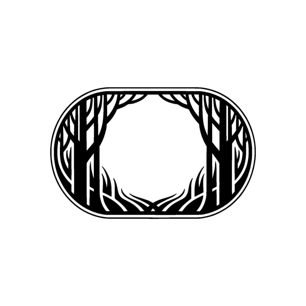 Minimalist Forest Silhouette Frame, Black and White , Nature Emblem vector