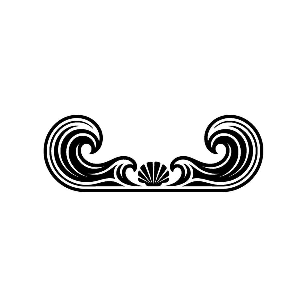 Elegant Black Wave and Shell Ornament on White Background vector