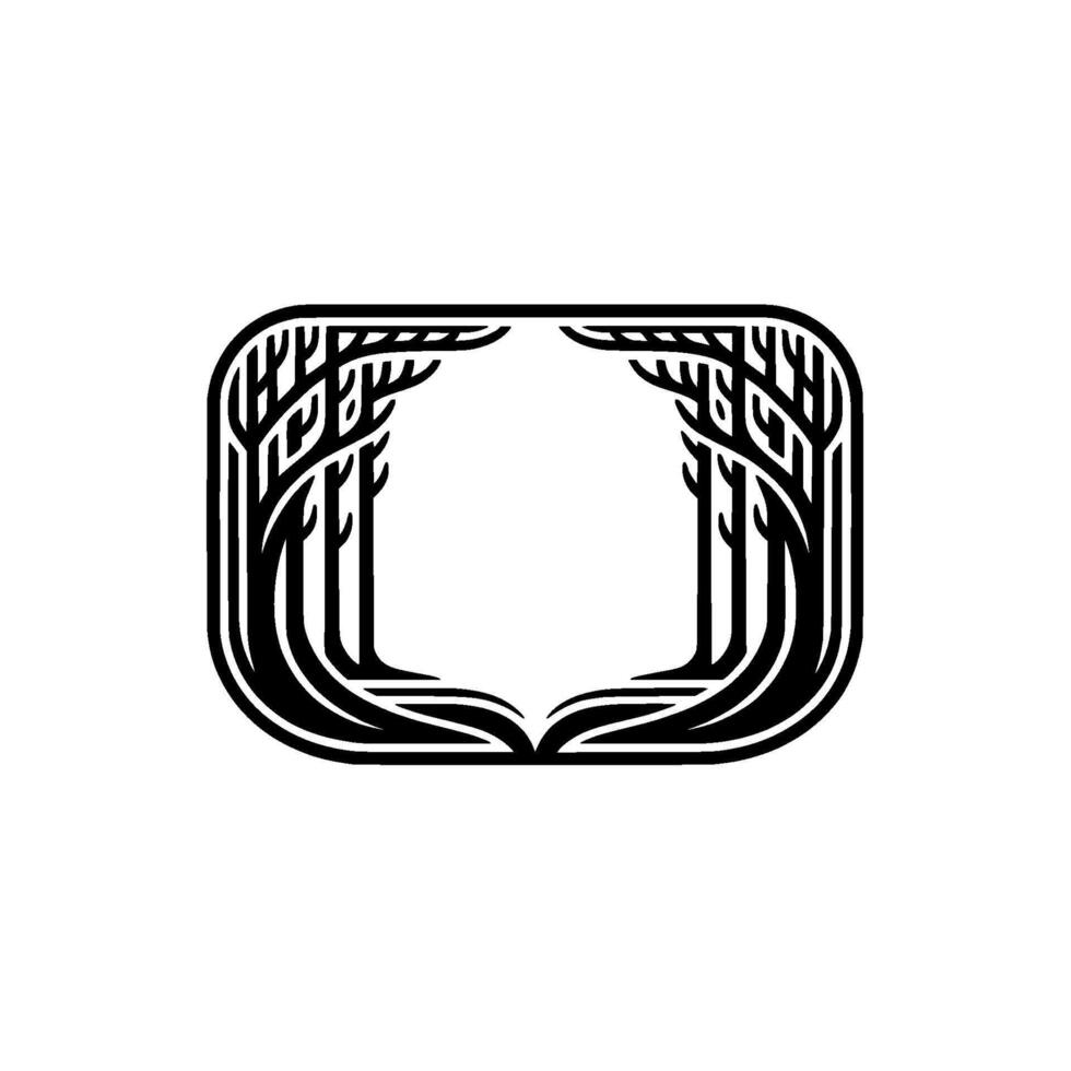 Minimalist Forest Frame Illustration Geometric Trees, Black White vector