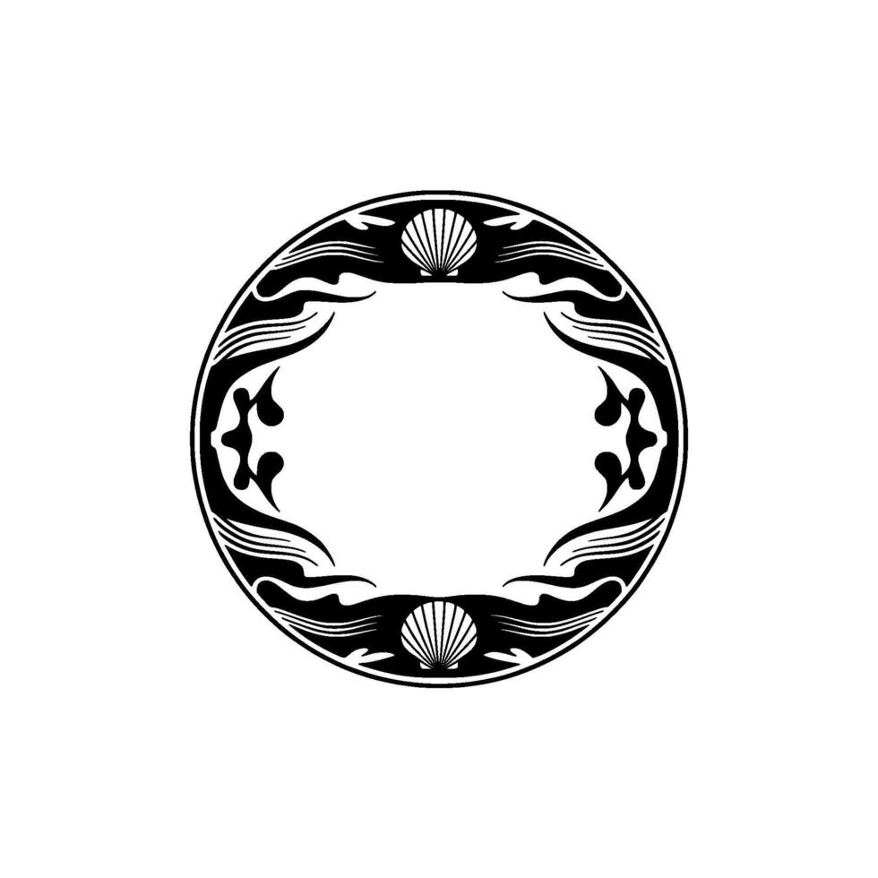 Elegant Seashell Frame in Black and White, Decorative Circular vector