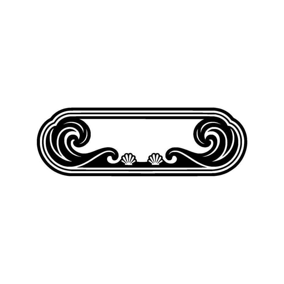 Elegant Wave and Shell Frame , Black White, Decorative, Minimalist vector