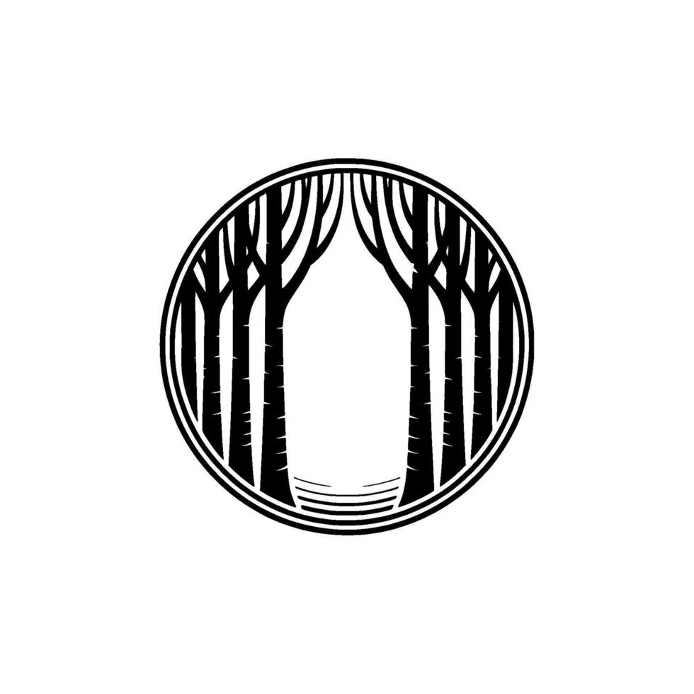 Minimalist Forest Silhouette Circle Frame Black Trees on White vector