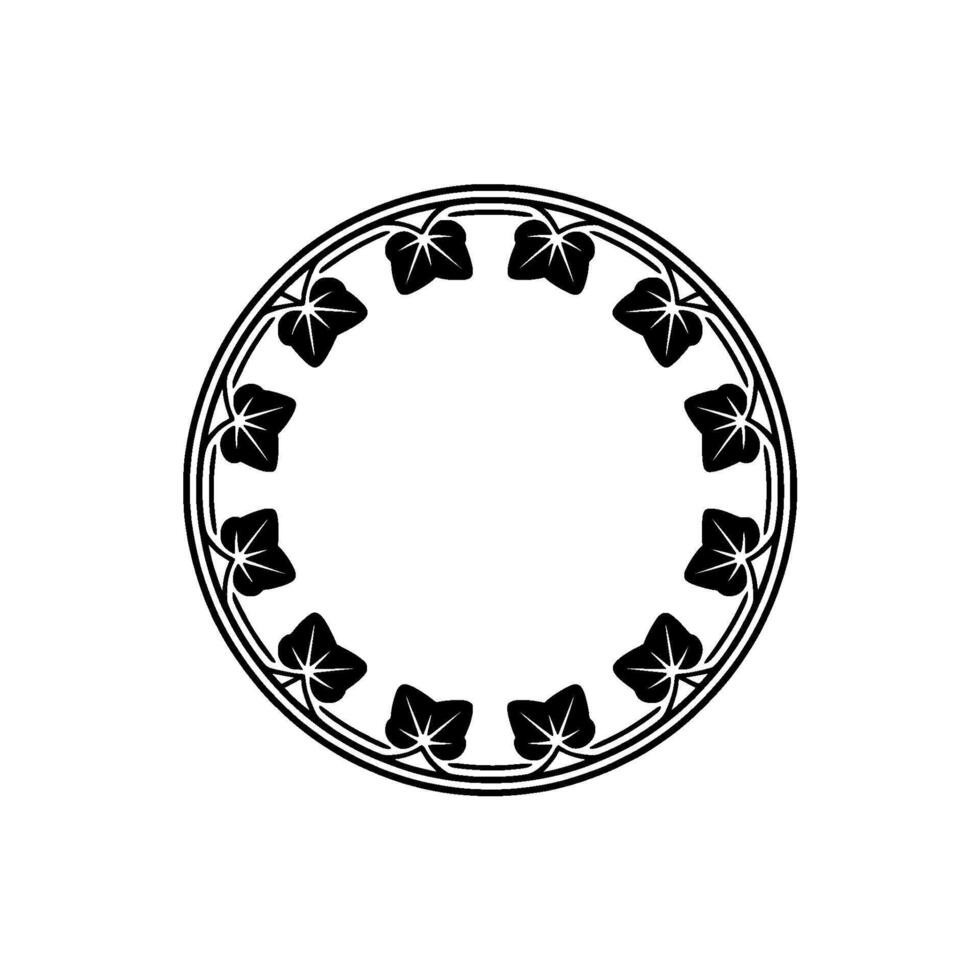 Elegant Black and White Ivy Wreath Circle Frame - Minimalist vector