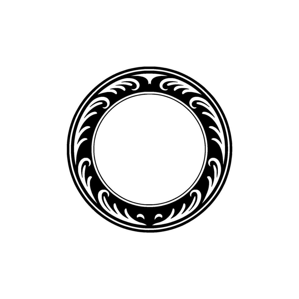 Elegant Black and White Circle Frame with Floral , Minimalist vector