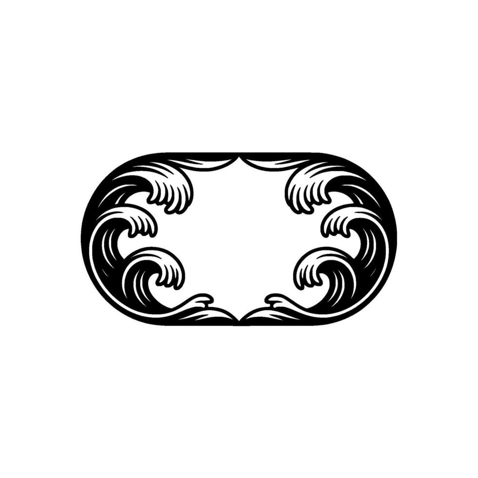 Wave Frame Silhouette, Black and White Ornamental vector