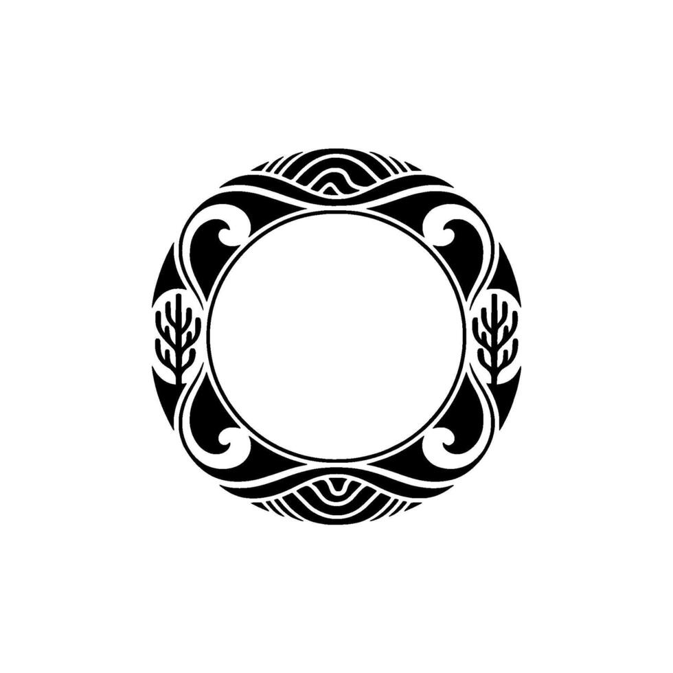 Art Deco Round Frame with, Floral Accents on White Background vector