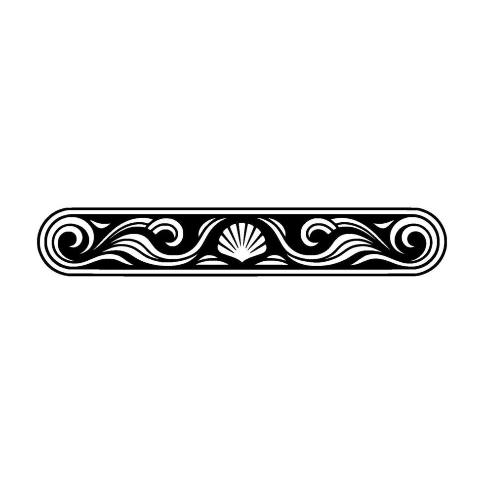 Decorative Black and White Ocean Border with Seashell and Waves vector