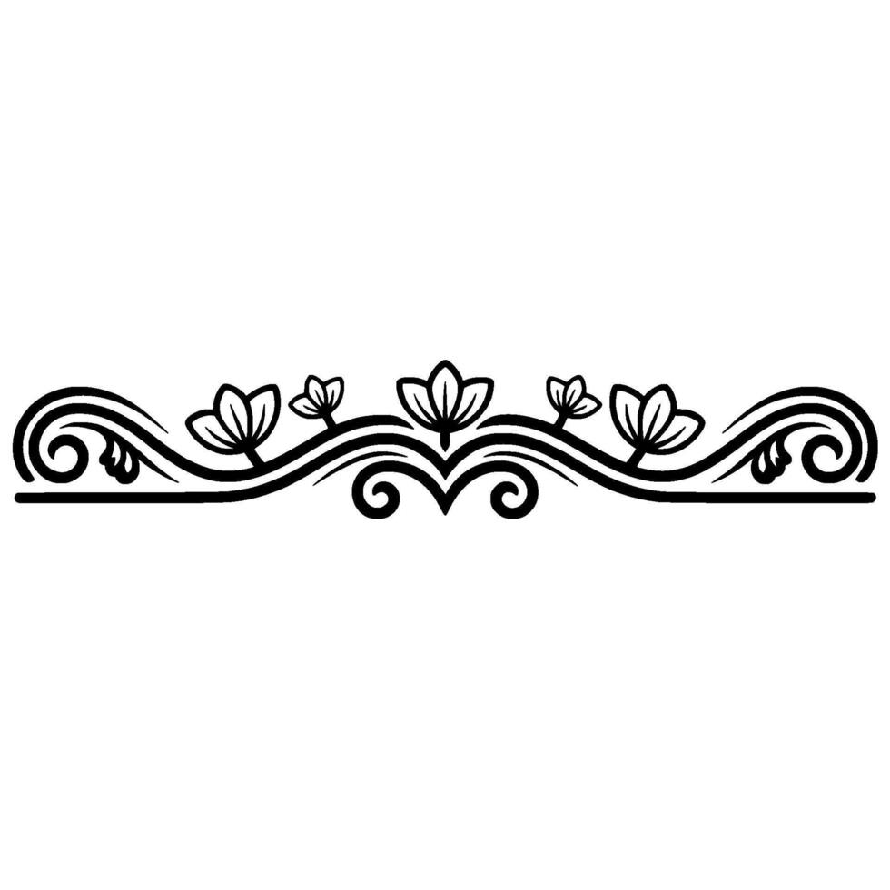 Elegant Floral Divider with Swirls, Black and White vector
