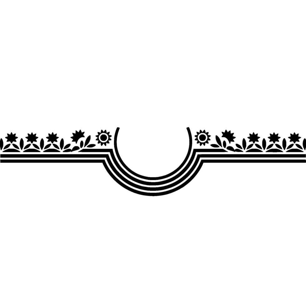 Decorative Floral Border with Geometric Motif - Black White vector