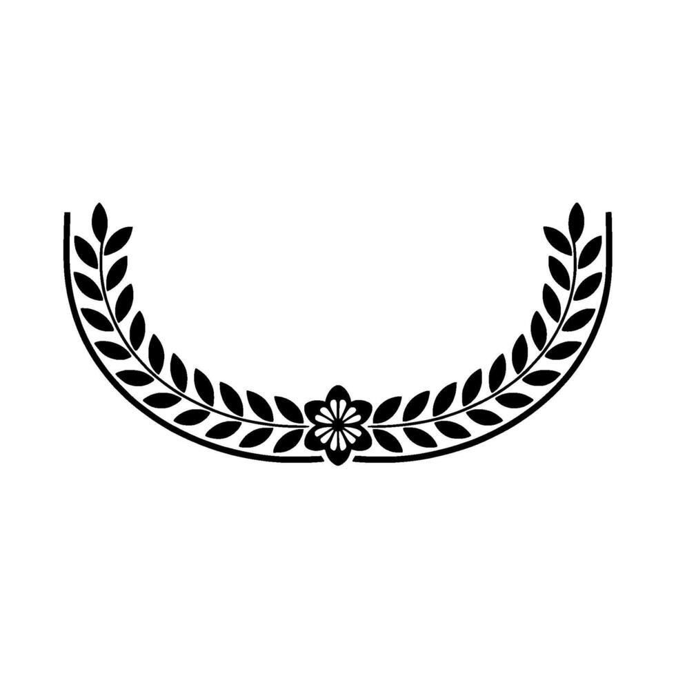 Elegant Black Laurel Wreath with Flower Accent on Gray Background vector