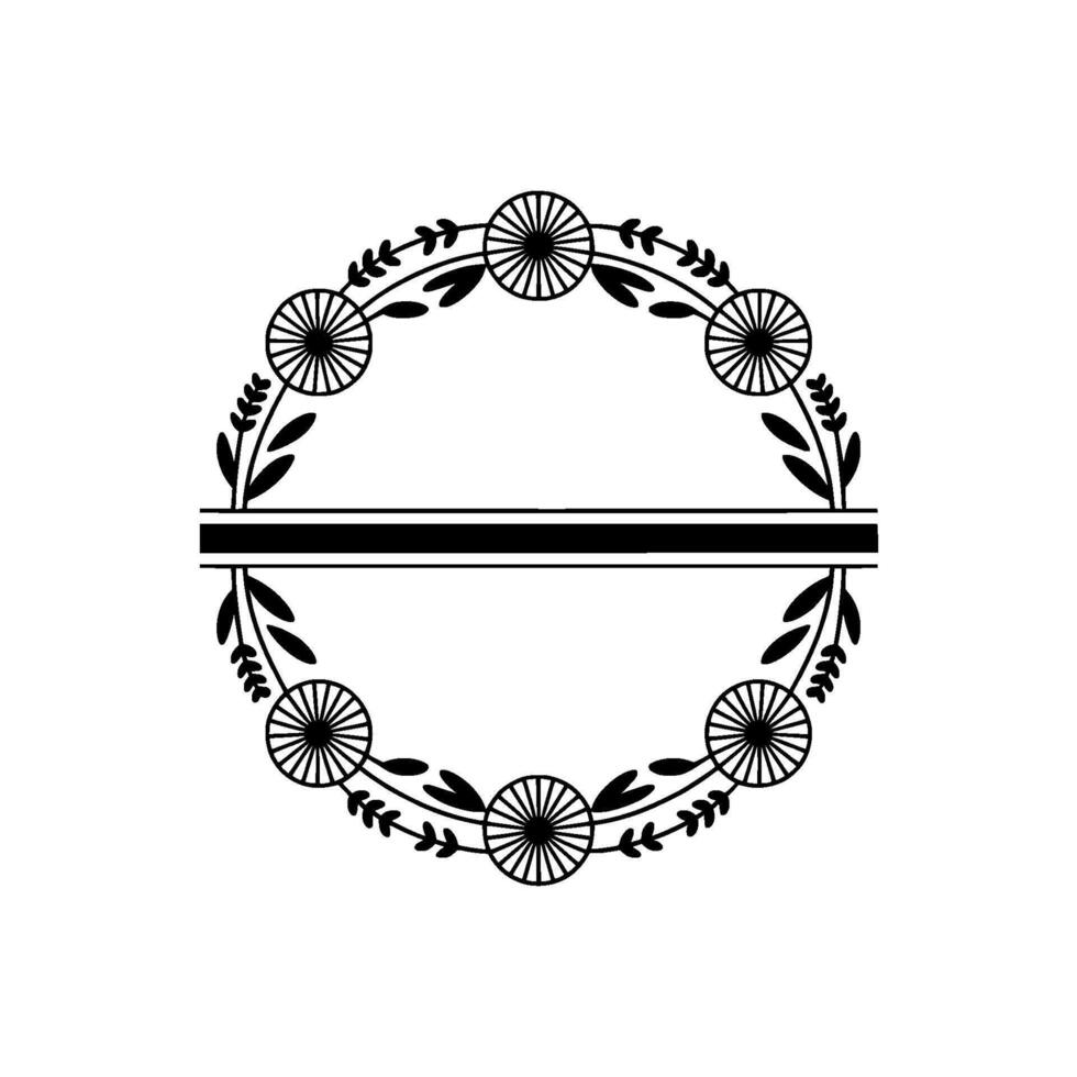 Elegant Black Floral Wreath Frame with Horizontal Bar vector