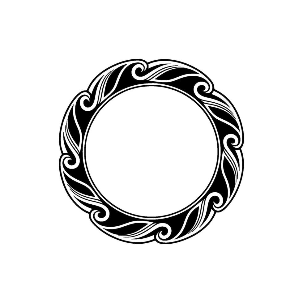 Ornate Art Deco Circle Frame, Black and White, Illustration vector