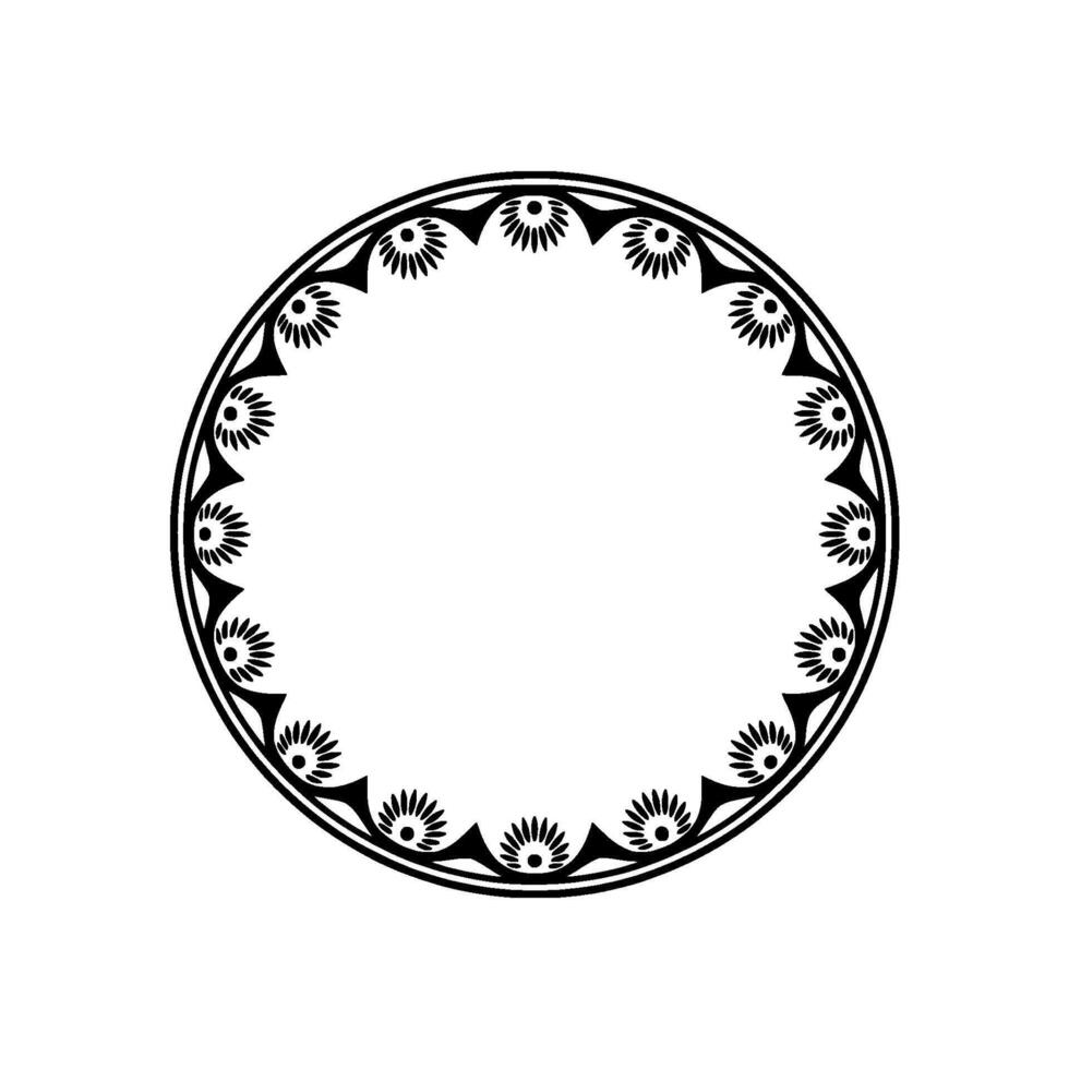 Minimalist Floral Circle Frame, Geometric Border, Black White, Element vector