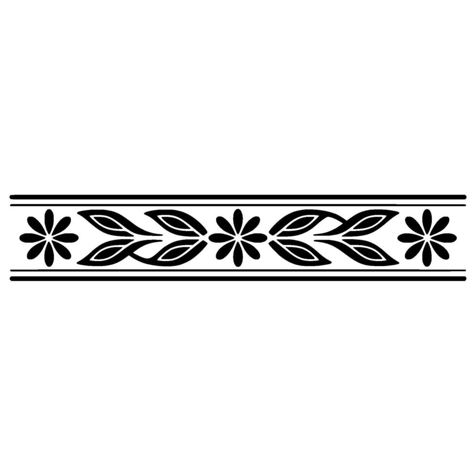 Elegant Black- Floral Border Ornament, on White Background vector