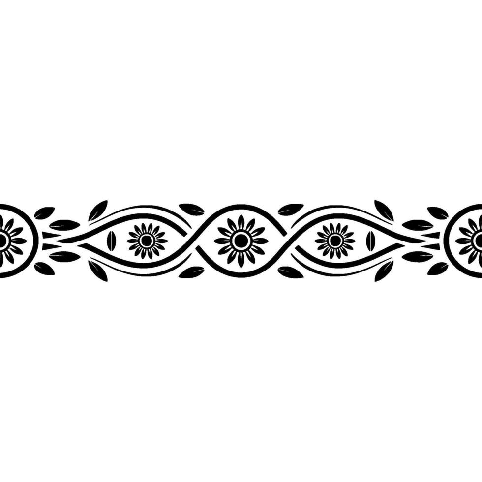 Floral Swirl Border Elegant Black White Element vector