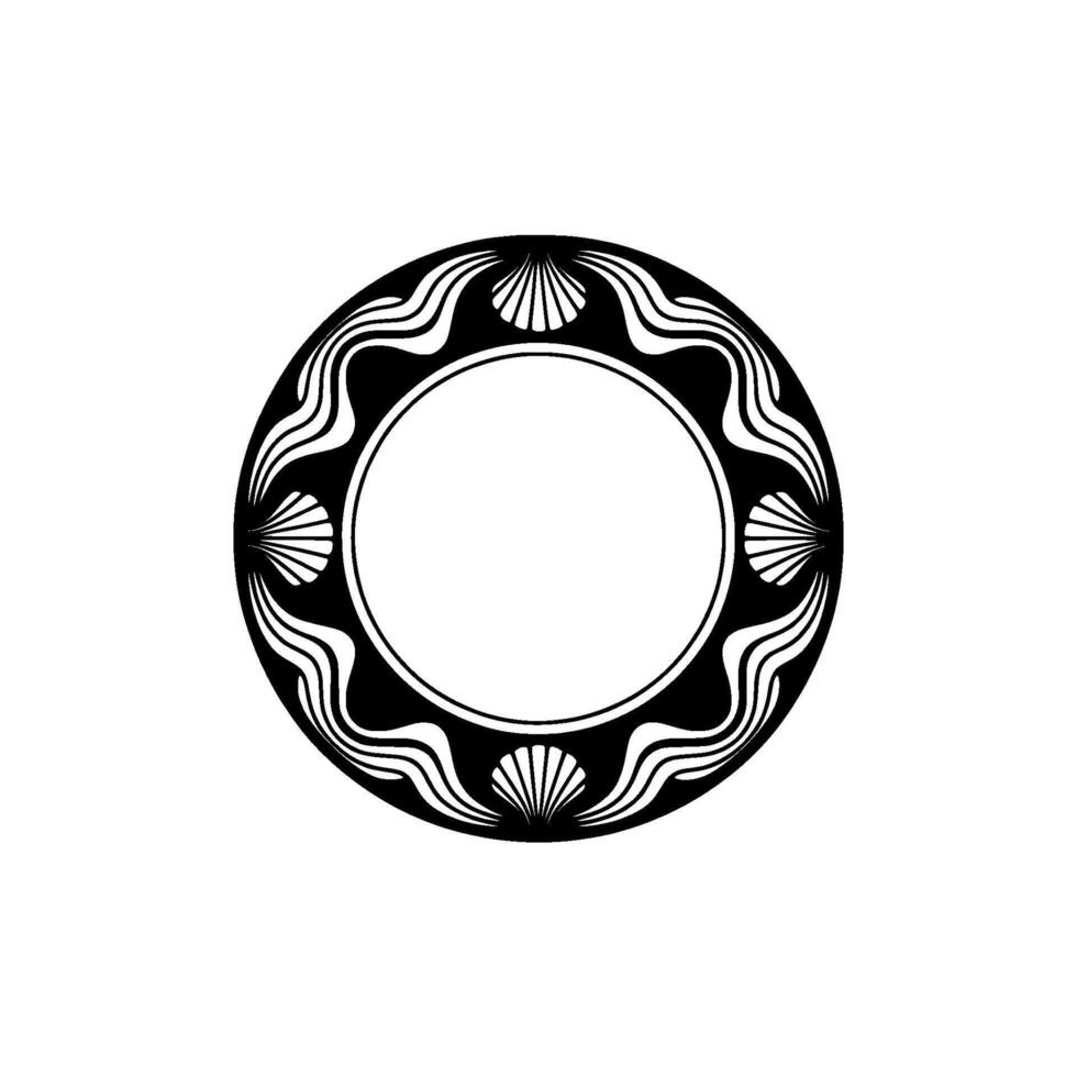 Black White Decorative Circular Frame with Seashell Motif vector