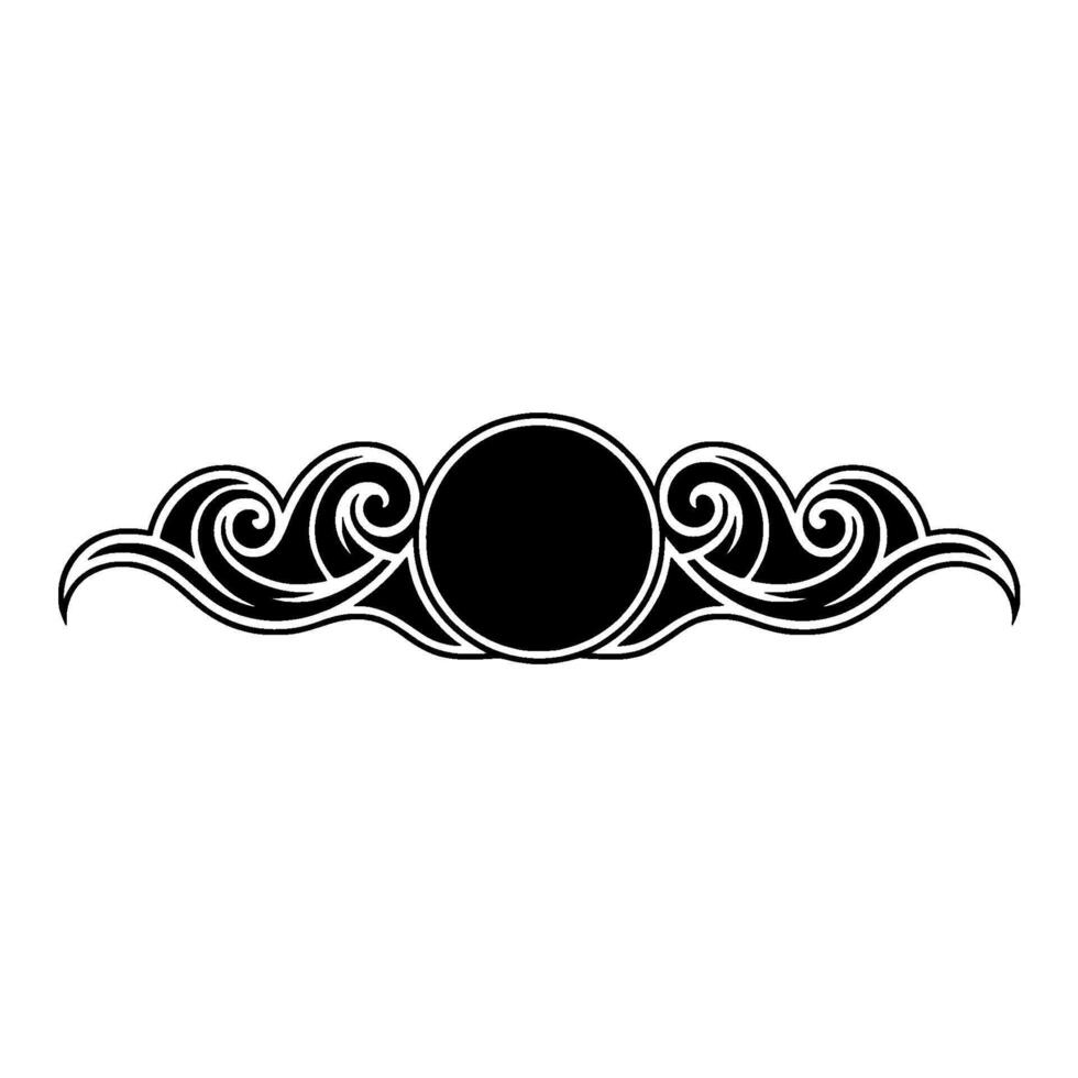 Black White Decorative Ornament Wave Motif, Circular Center vector