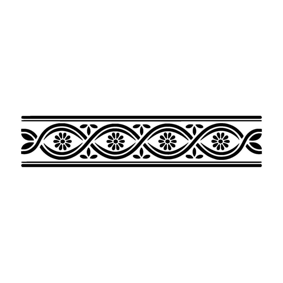 Ornamental Black Floral- Border on White Background vector