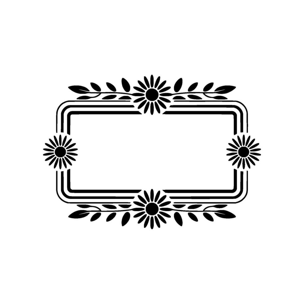 Elegant Floral Frame with Sunflowers and Leaves, Black and White vector