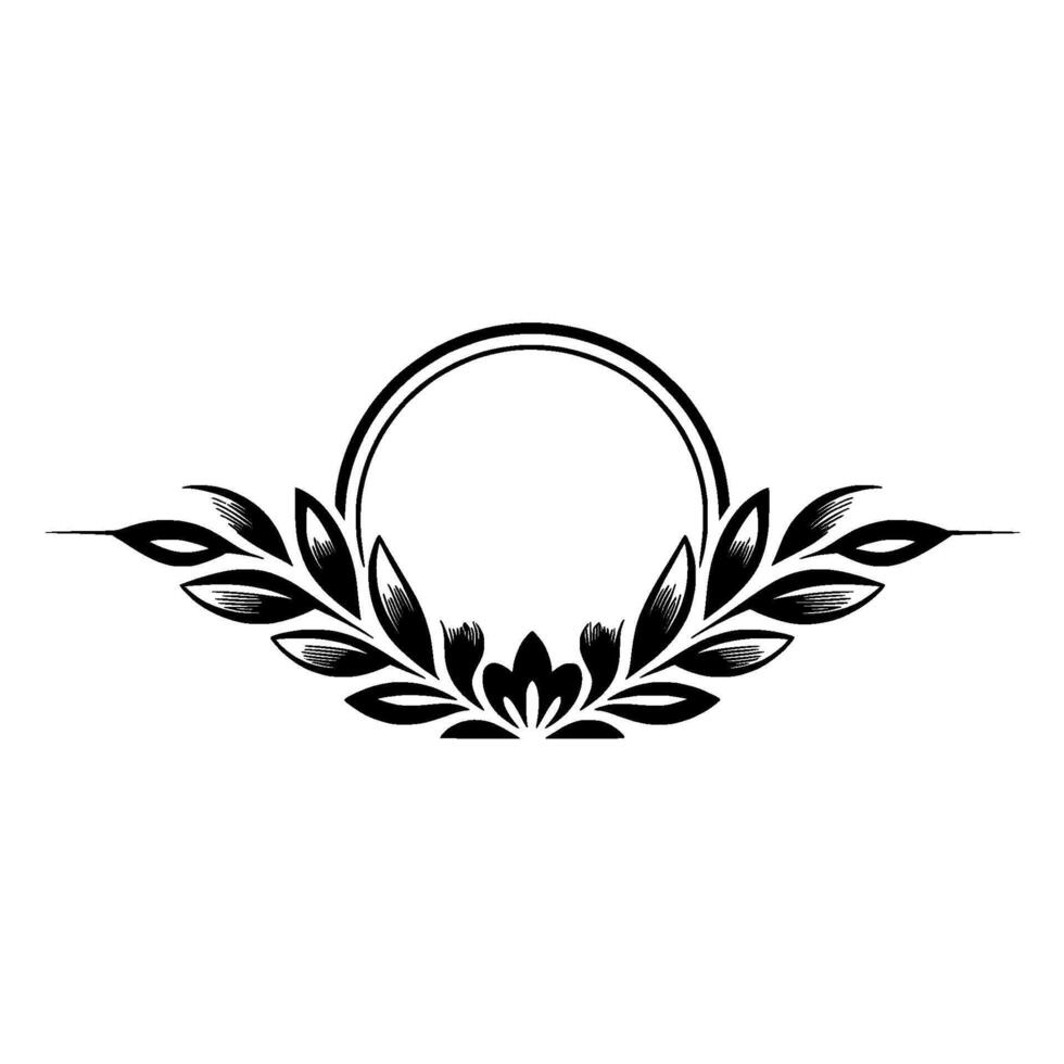 Elegant Floral Wreath with Circle Frame in Black and White vector