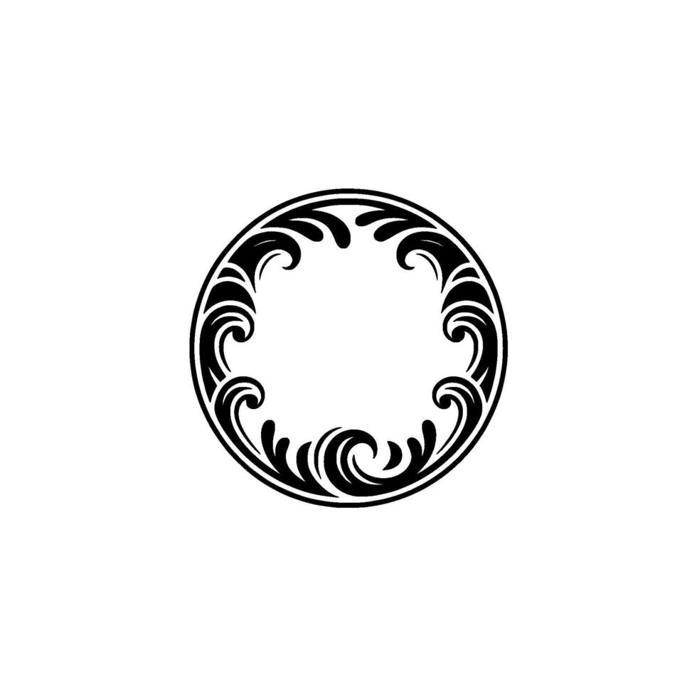 Elegant Circular Floral Ornament, Black White, Minimalist vector