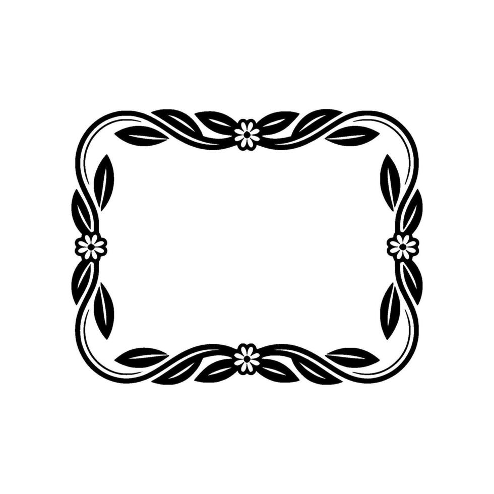 Elegant Black Floral Frame, on White, Background vector