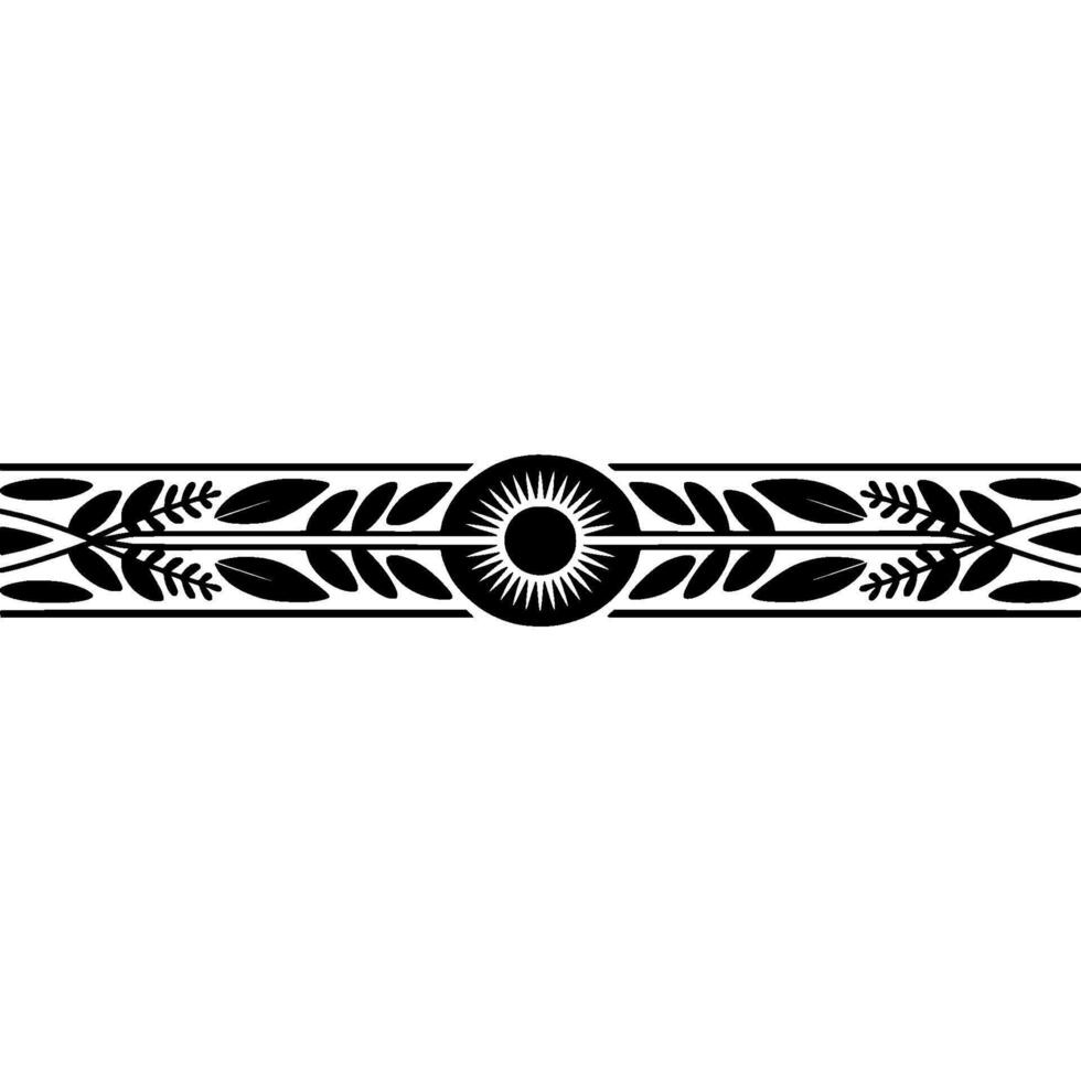 Black White Decorative Border with Sun and Foliage, Illustration vector