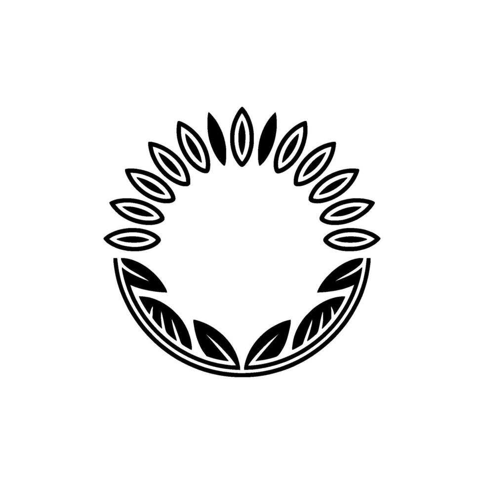 Black White Leafy Wreath , Minimalist vector