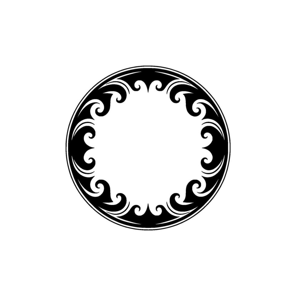 Ornate Circular Frame Element, Black and White vector