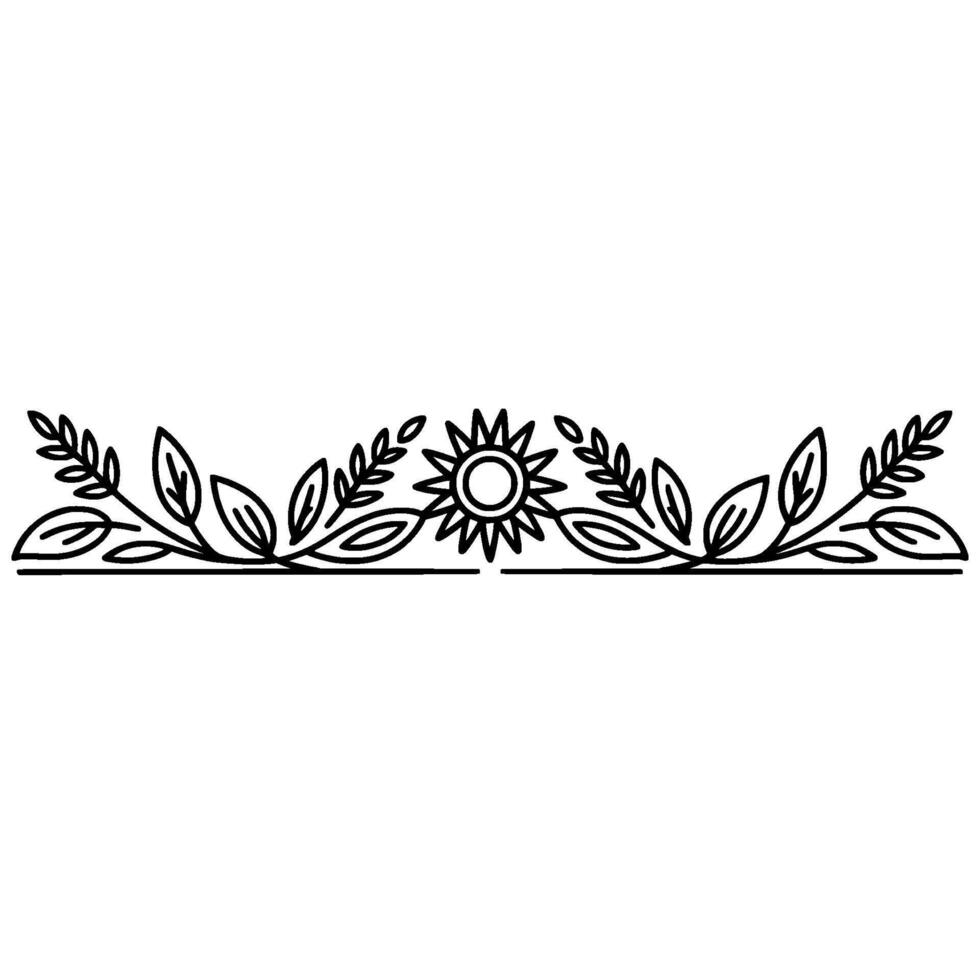 Minimalist Botanical Border Sun Leaves, Black Line Art vector