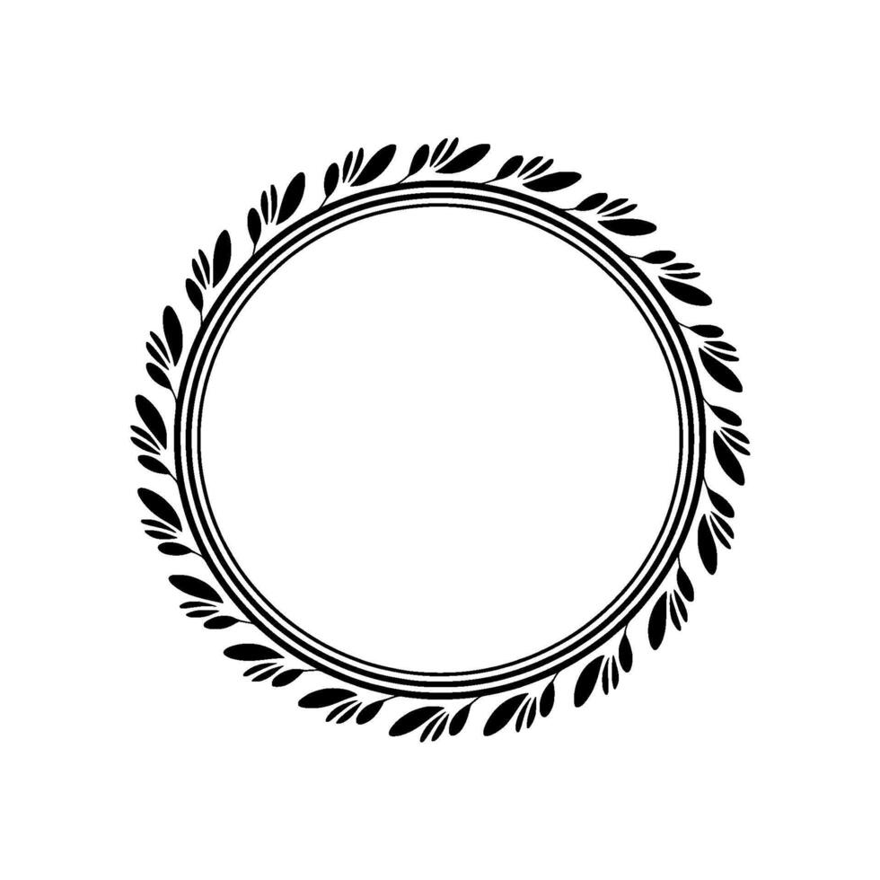 Minimalist Black Leaf Wreath Circle Frame on Light Background vector