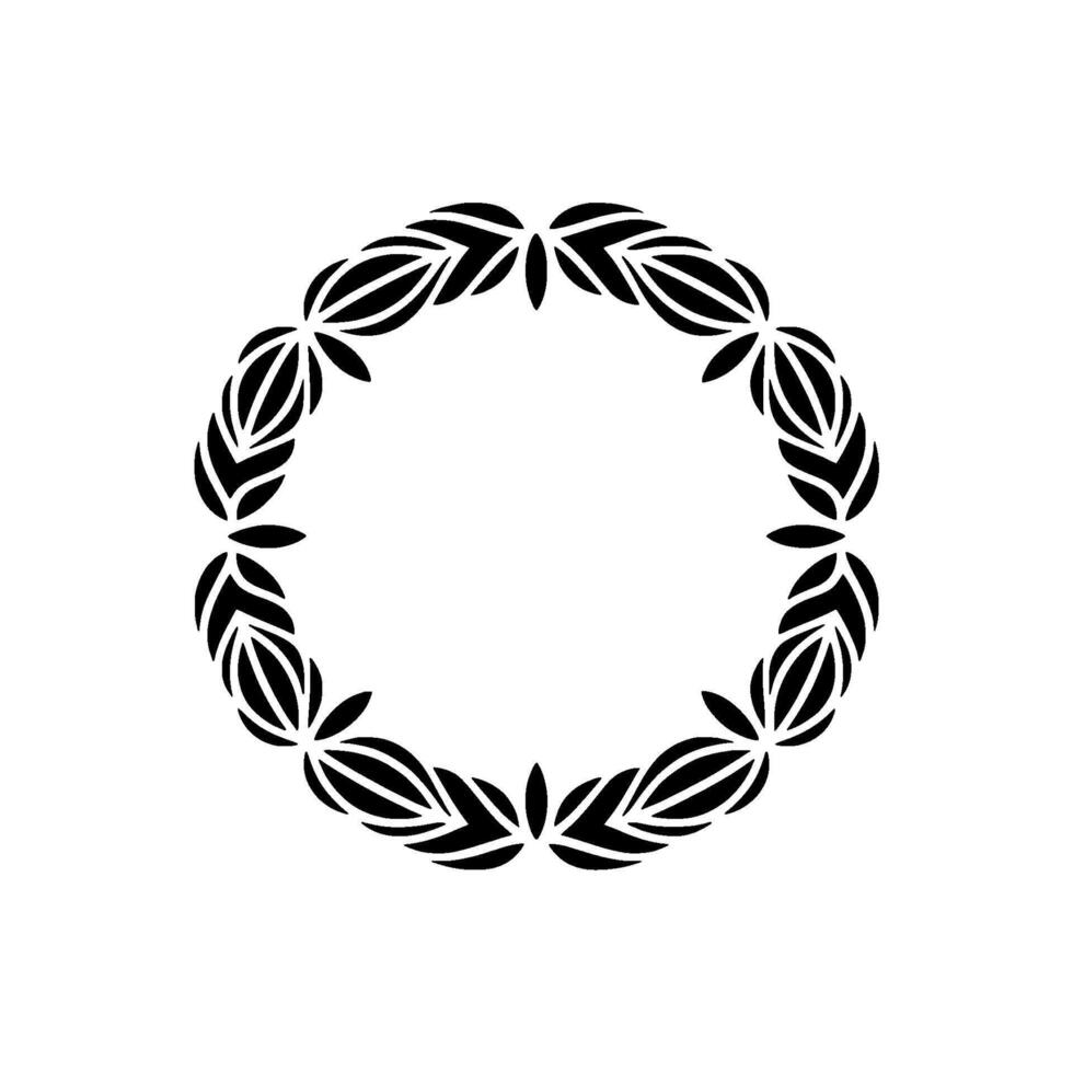 Elegant Black Leaf Circle Frame, on White Background vector