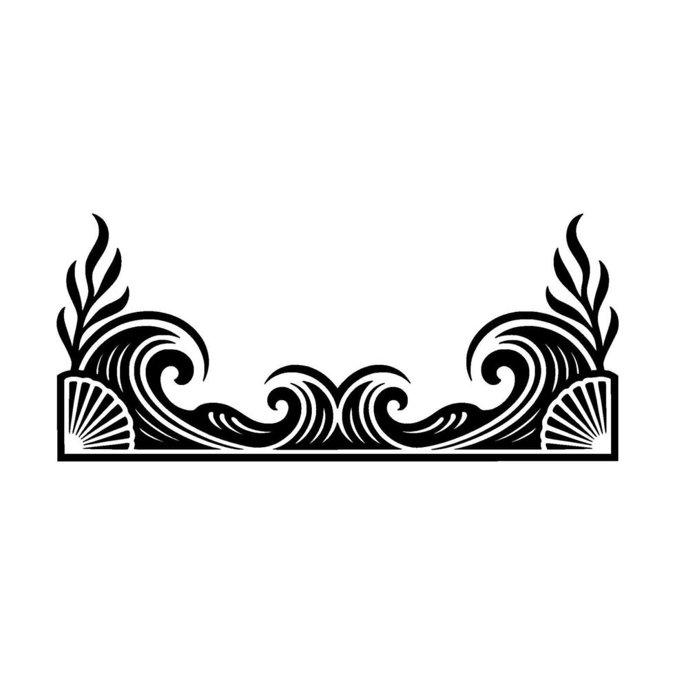 Elegant Art Deco Wave Border Element in Black and White vector