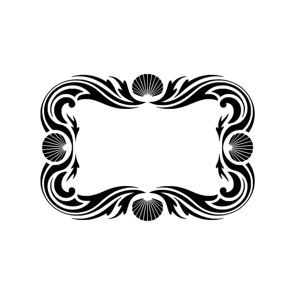 Elegant Art Deco Frame with Seashells, Black on White, Illustration vector