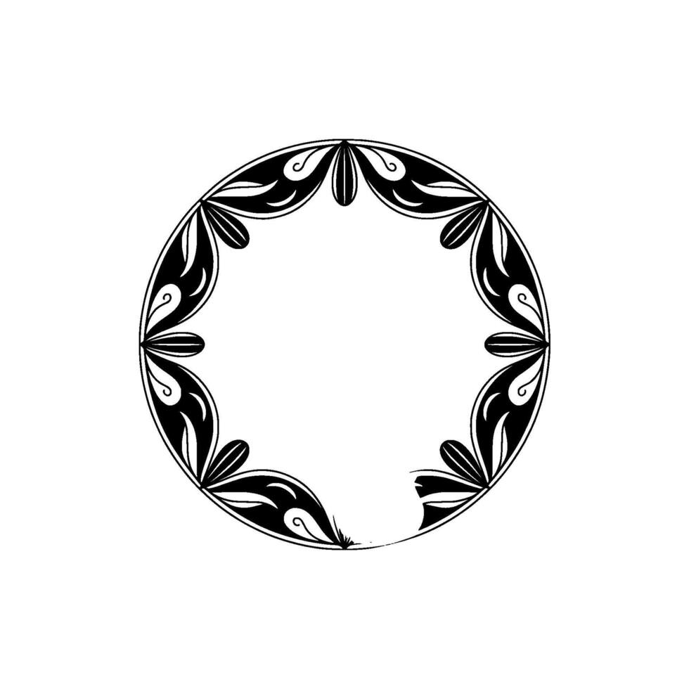Elegant Black White, Floral Circle Frame vector