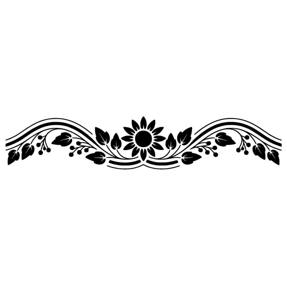 Elegant Black Sunflower Foliage Border on White vector