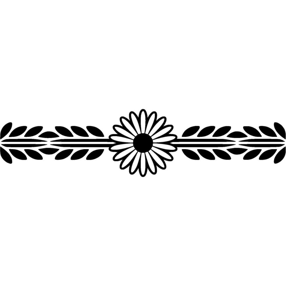 Elegant Black White Floral Border Daisy Leaf Motif on White vector