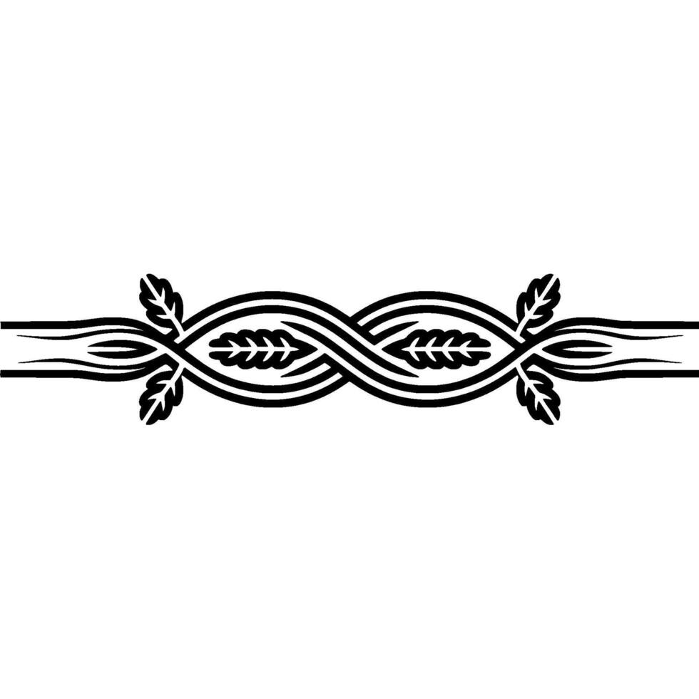 Black Line Art Border with Leaf and Woven Pattern on White Background vector