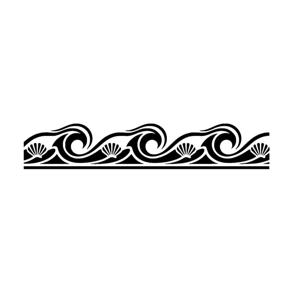 Decorative Waves and Shells Border - Black Illustration vector