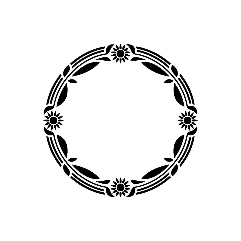 Elegant Circular Floral Frame in Black and White, Minimalist vector