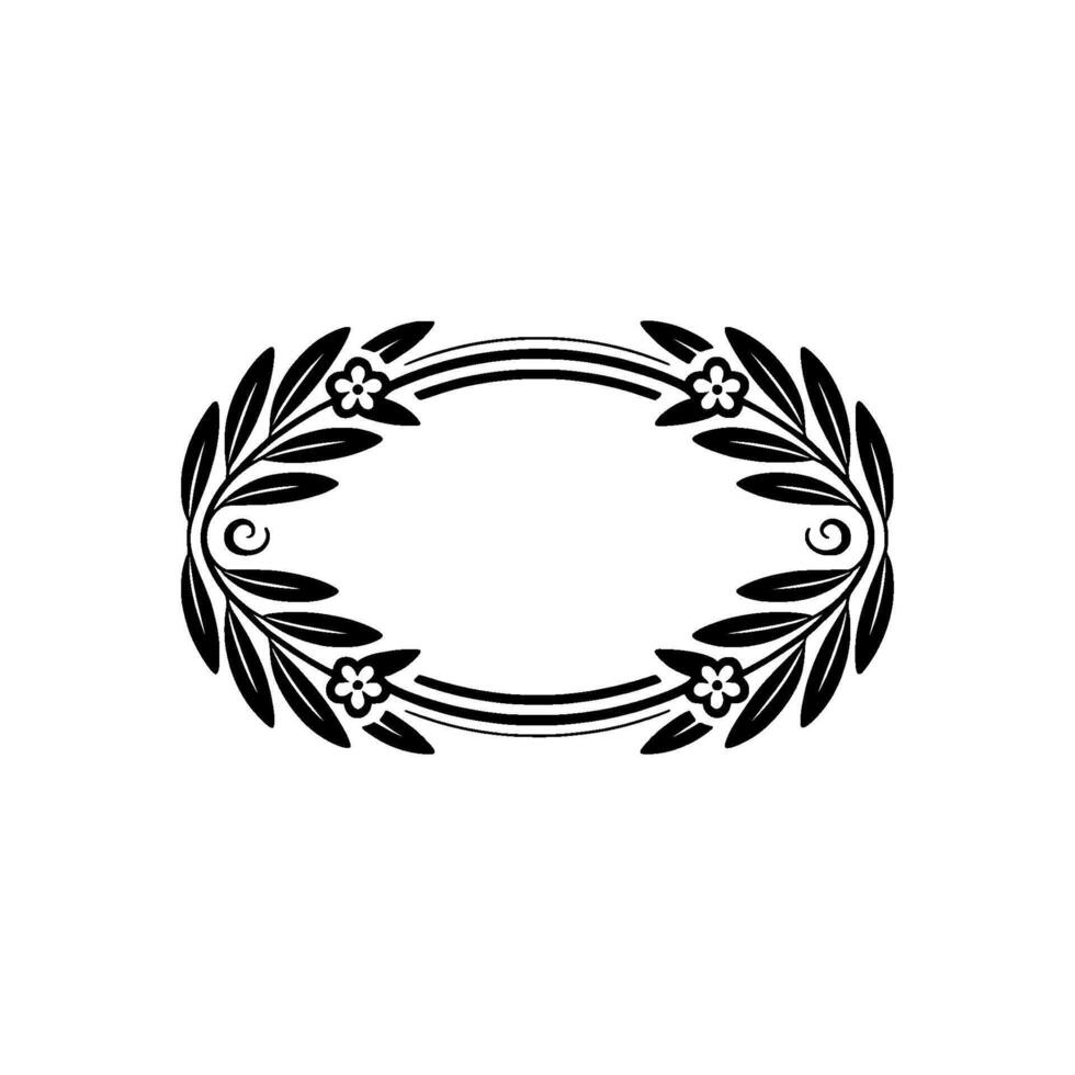 Elegant Floral Oval Frame in Black on White vector