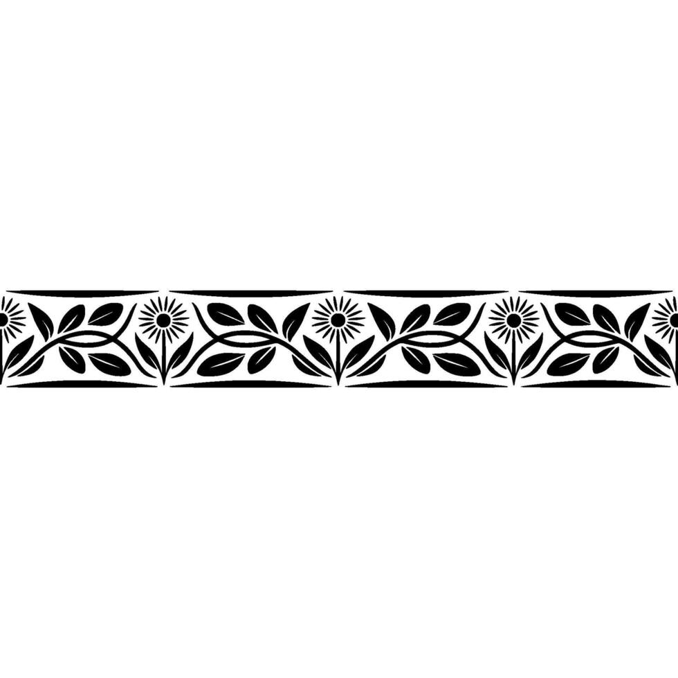 Black Floral Border Pattern on White Background, Art Deco Style vector