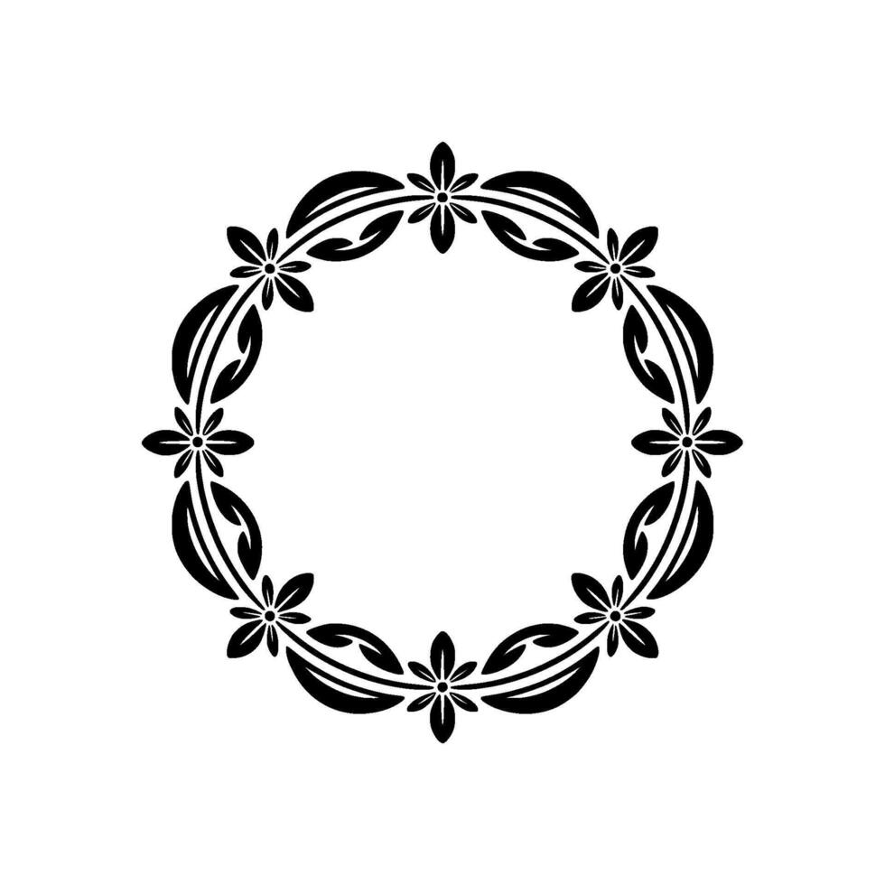 Elegant Floral Circle Frame Minimalist Black vector