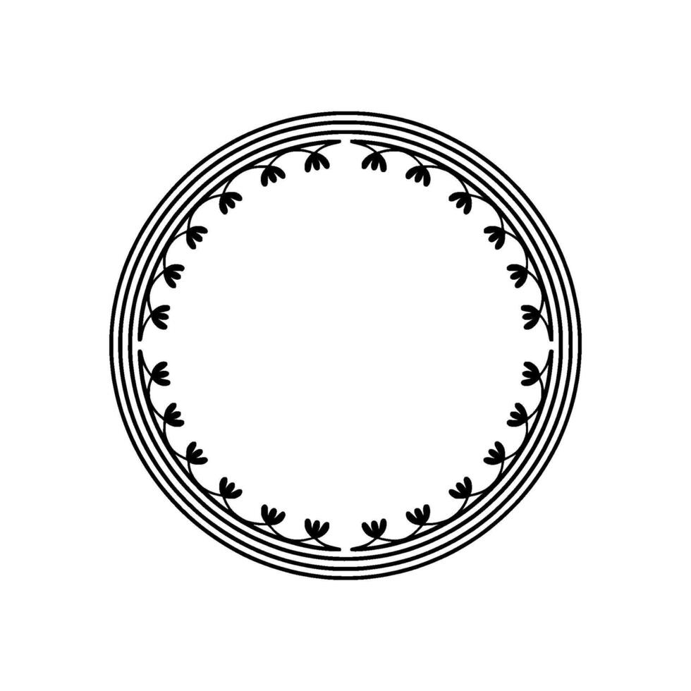 Elegant Black Circle Floral Frame on White Background - Minimalist vector