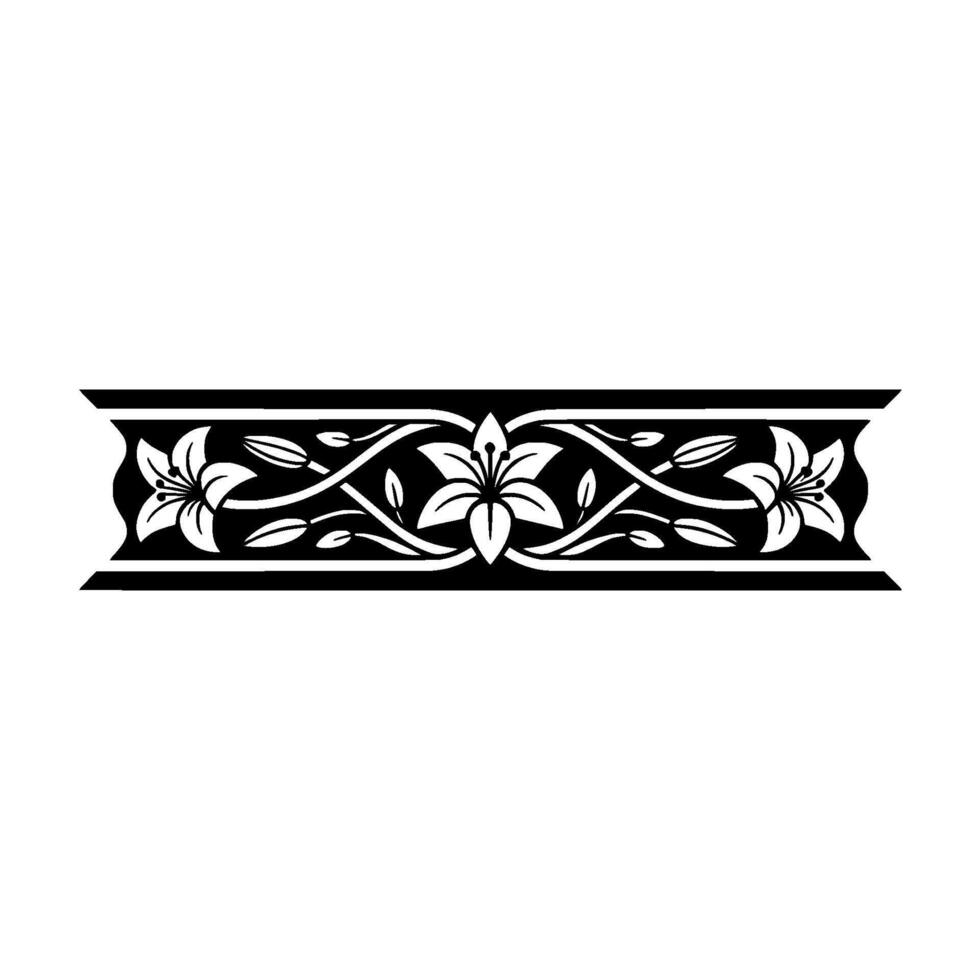 Elegant Lily Border , Black and White Floral Ornament vector
