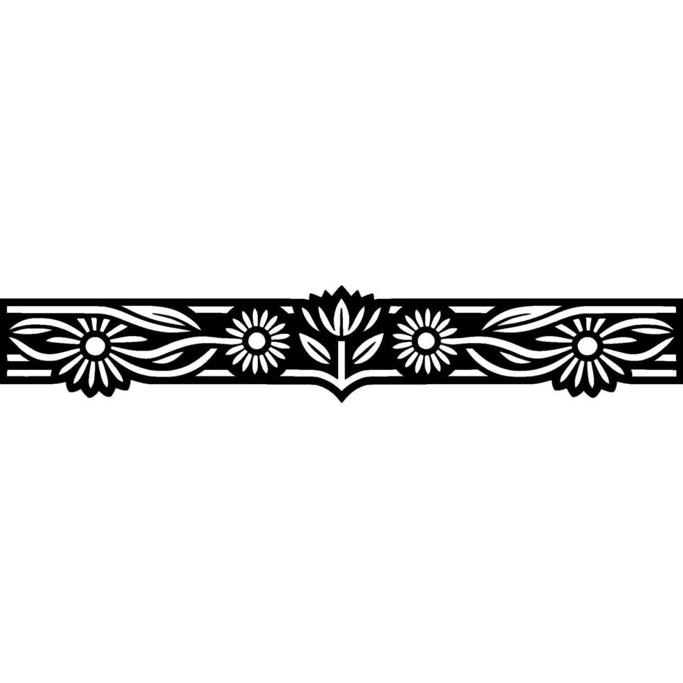 Elegant Floral Border in Black and Silver - Decorative Element vector