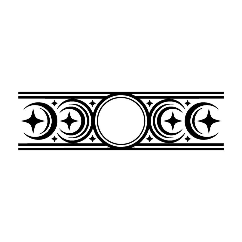 Celestial Border Crescent Moons, Stars Circles. Illustration vector